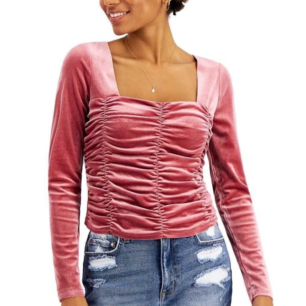 Love, Fire Juniors' Ruched Velvet Top